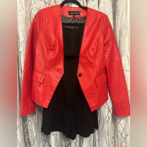BLACK RIVET {Women's Red Faux Leather Blazer/Jacket. Size M - Picture 4 of 15